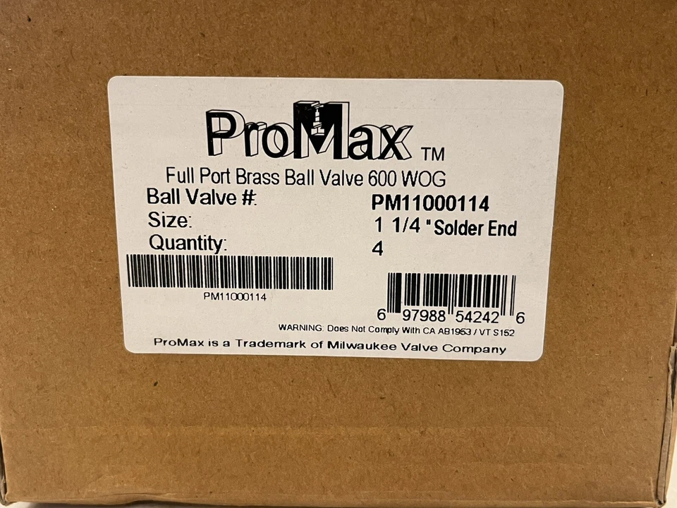 (BOX OF 4) 1-1/4" Solder, Full-Port, Brass Ball Valves, 600 WOG, 150 WSP - Image 2 of 4