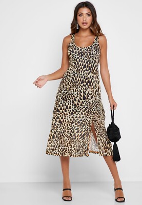 Topshop Dress Animal Print Plunge Neckline Leopard Mesh Midi Dress SZ 4 NEW