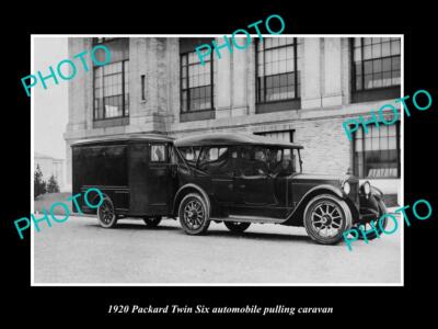 OLD LARGE HISTORIC PHOTO OF PACKARD MOTORS 1920 TWIN SIX CAR & CARAVAN
