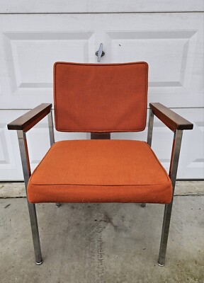 米国USAミッドセンチュリー60sクロームクラフト社スチールChairインテリア Vintage Mid Century Modern Chrome Chair w/ Walnut Arm Rests