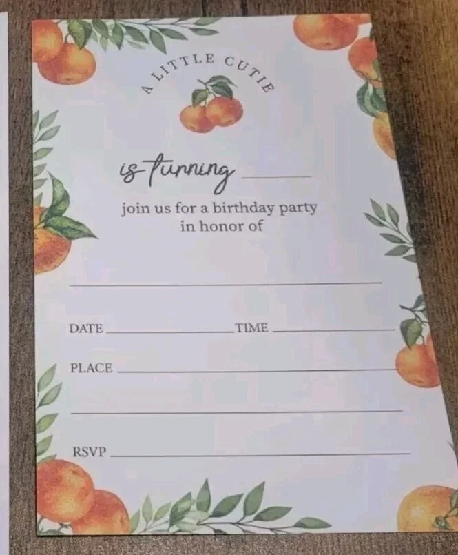 A Little Cutie Is Turning Birthday Party Invites 20 Count Orange Navel Clementin - Image 2 of 4