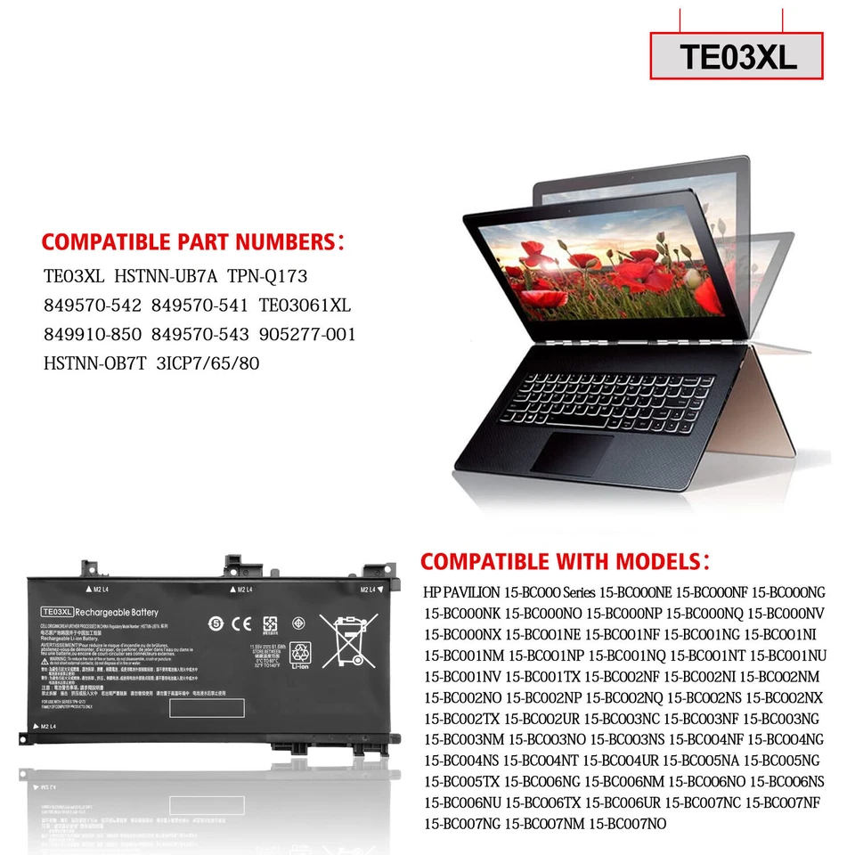 NEW TE03XL Battery for HP Pavilion 15 BC007NM BC007NH BC007NG BC007NF BC007NC - Image 3 of 4