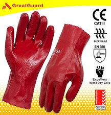 PVC Gloves Work Safety Glove Red PVC Oil&Chemical Resistant Liquid Proof Durable