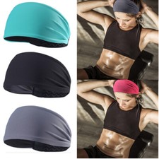 Wide Headband Women Men Yoga Sports Sweatband Hair Band Head Wrap Black Turban