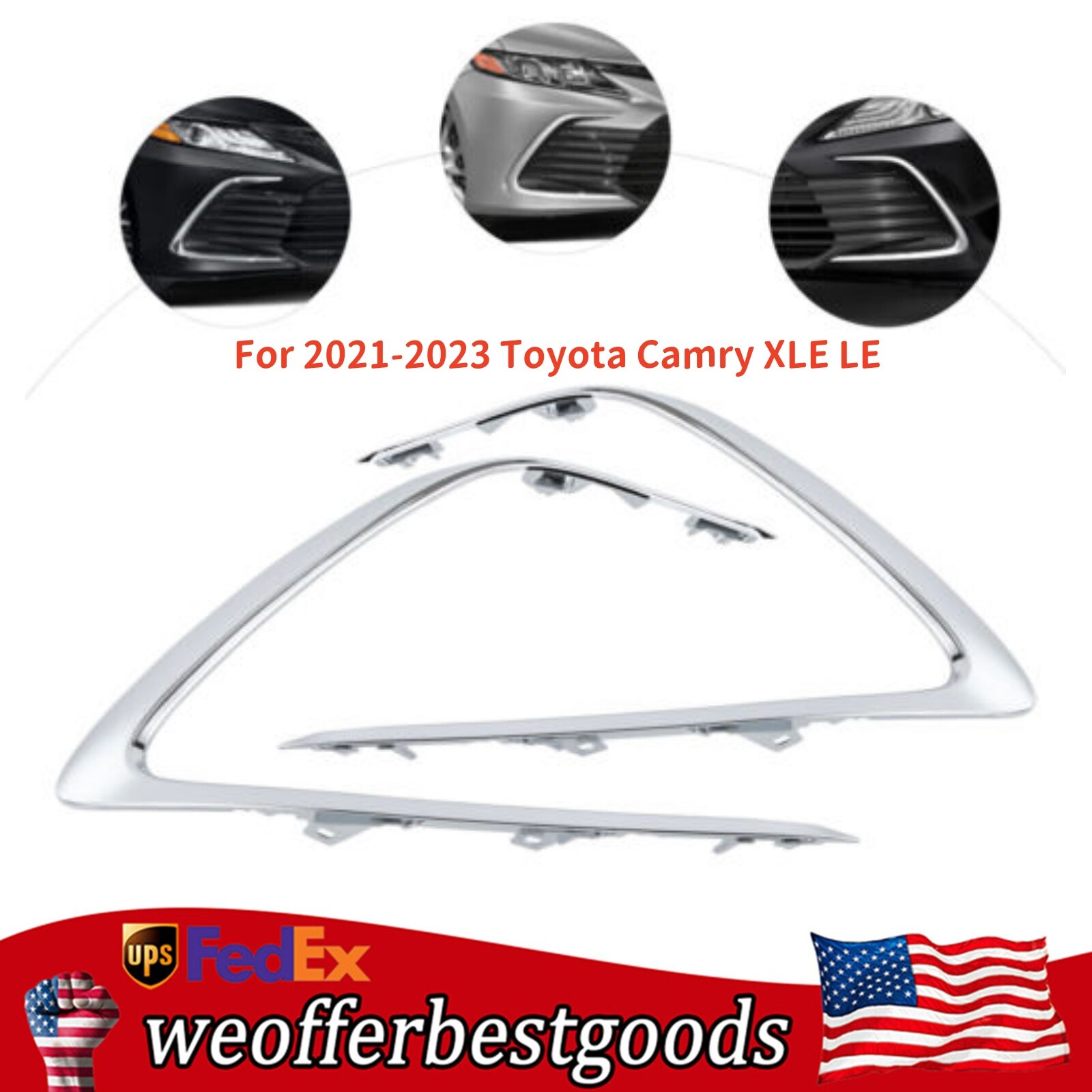 Pair Set Front Bumper Side Chrome Trims Set For Toyota Camry XLE LE 2021-2023 US