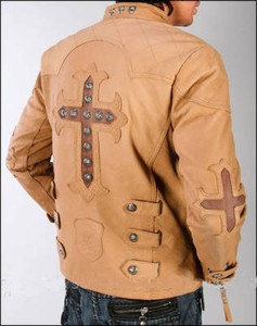 affliction leather jacket with cross