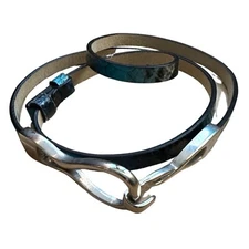 ANOTHER LINE women’s narrow belt Sz M multicolor blue snake print