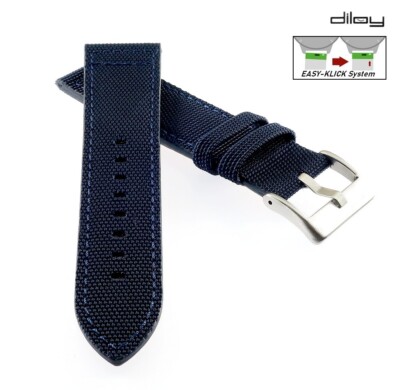 Diloy Easy-Klick Canvas Textil Uhrenarmband Modell Discover blau 22 mm