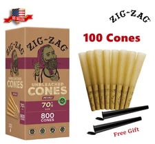 Zig-Zag® Unbleached Paper Cones 70mm Minis Size 100 Pack & 2 Tubes US Shipping