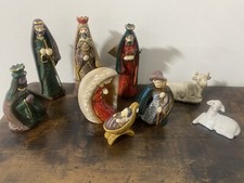 Creative Co op Nativity Set Stoneware 6 inch 9 piece Religious Christmas Decor