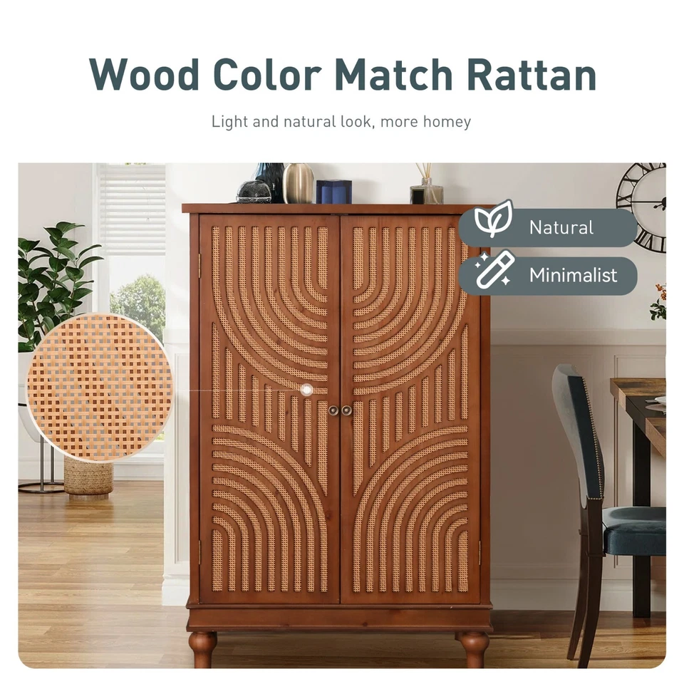 47'' Tall Cabinet Rattan Sideboard Storage Cabinet Accent Cabinet with 2 Doors - Image 2 of 4