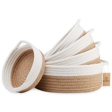 5 PCS Round Small Woven Baskets Set, Cotton Rope Baskets for Organizing, Fruits