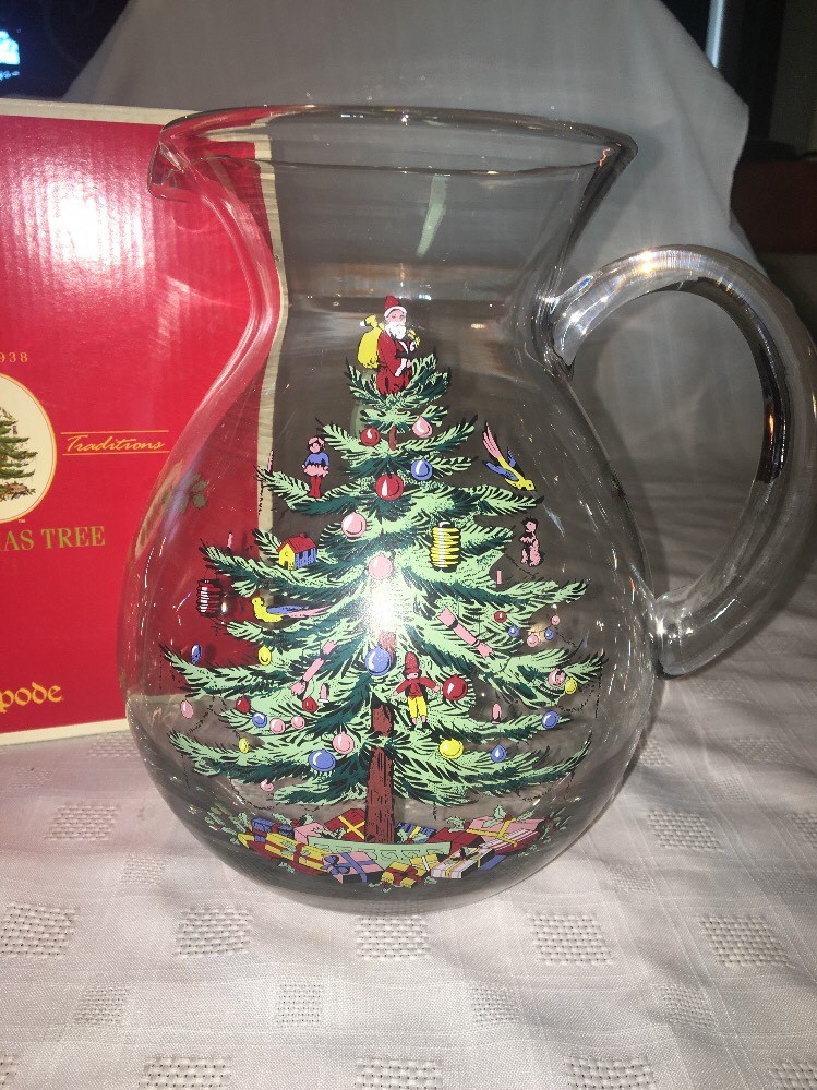 Spode Christmas Tree 🎄 GLASS PITCHER Inch 96 Excellent In