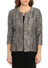 NEW ALEX EVENINGS BLACK SILVER LACE FLORAL JACKET SIZE M 139