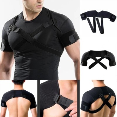 Adjustable Double Shoulder Brace Support Back Pain Relief Compression Strap Wrap