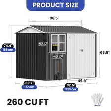 8'x6 Ft Reinforced Steel Storage Shed 260 CuFT Compact Outdoor Garden Tool House