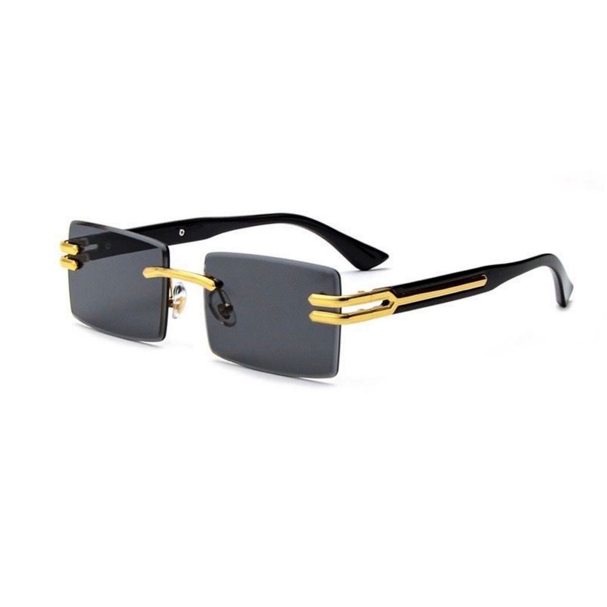 Retro Gold Frame Rectangular Sunglasses Slim Rimless Unisex 90s Trendy Men main image 2