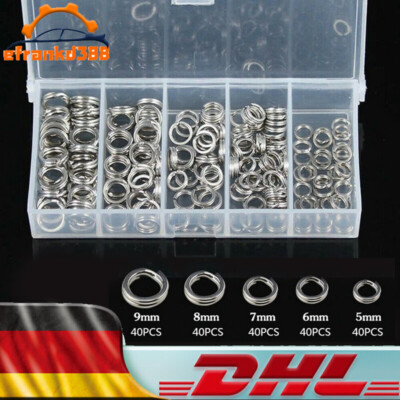200PCS Sprengringe 5 - 9 mm Edelstahl Springringe Meeresangeln Pilker Angeln DE