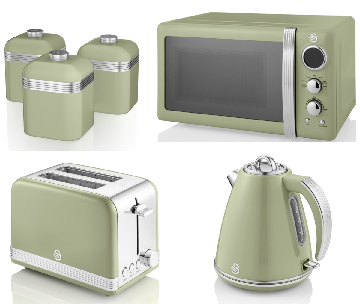 SWAN Retro Green Jug Kettle Slice Toaster Microwave Canisters