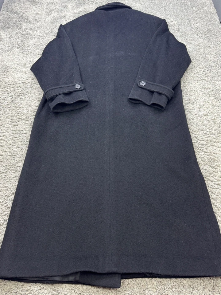 Jacqueline Ferrar Trench Coat Women 14 Black Wool Double Breasted Old Money Vtg - Image 2 of 4