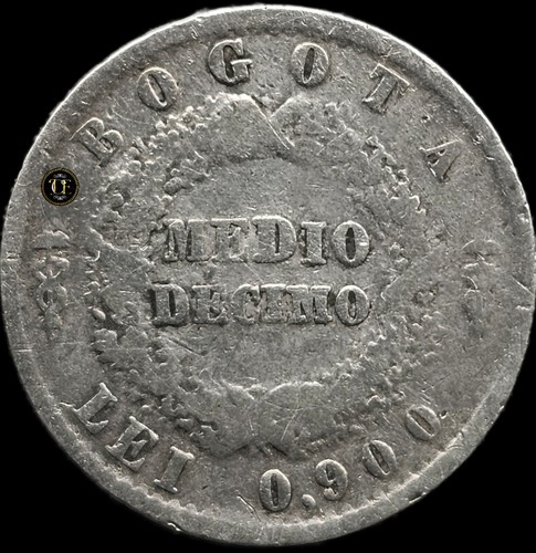 1860 - 1/2 Decimo Colombia Coin, Confederación Granadina ¡¡VERY SCARSE & RARE!! - Picture 4 of 5