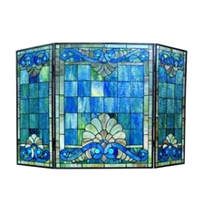 44" Victorian Folding Stained Glass Fireplace Screen