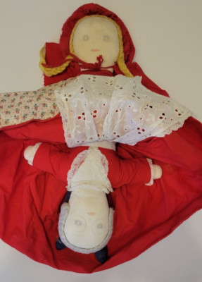 VTG 2 SIDED TOPSY TURVY LITTLE RED RIDING HOOD 16'' DOLL 3 IN 1 W/ GRANDMA & WOLF