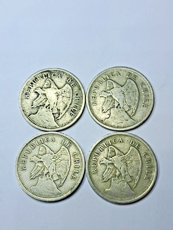 Chile 1922-1925  4 Coins 20 Centavos Coin Cir. # 4 - Image 2 of 2