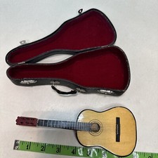 Miniature Wood Guitar Replica In Velvet Lined Case-Doll/Decoration