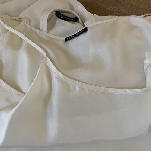 NWT Eileen Fisher Bone Silk Sheer Georgette Crepe Round Neck Top Sz L MSRP $258 - Picture 12 of 12