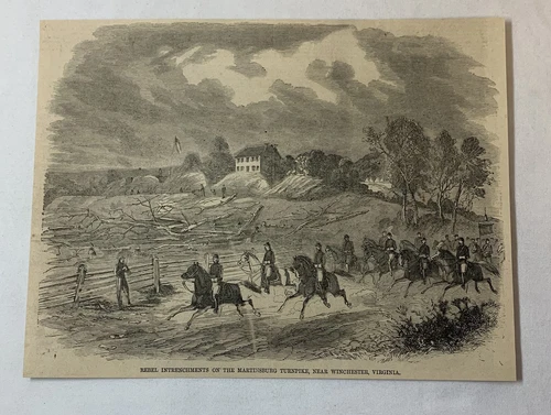 1861 magazine engraving~ REBEL INTRENCHMENTS ON MARTINSBURG TURNPIKE Virginia