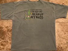 VINTAGE BASS PRO SHOP T-SHIRT  CANT HEAR YOU HEAD UP MY BASS ( MENS XXL ) GREEN
