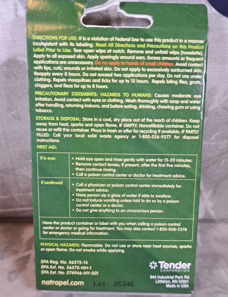 Bens Natrapel Picaridin Insect Repellent Wipes 12 Individually