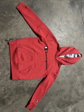 Champion Logo Youth Sweatshirt Hoodie Long Sleeve Red Size Small
