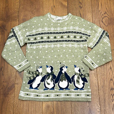 VTG Adele Knitwear Fair Isle Penguin Crewneck Sweater Grannycore Made in USA