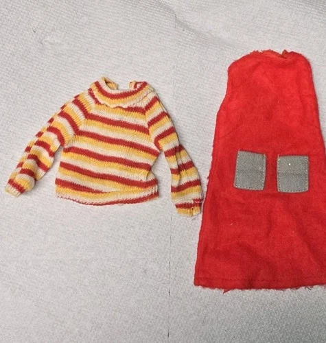 Vintage Barbie Clone Red & yellow Striped Shirt And Red Dress