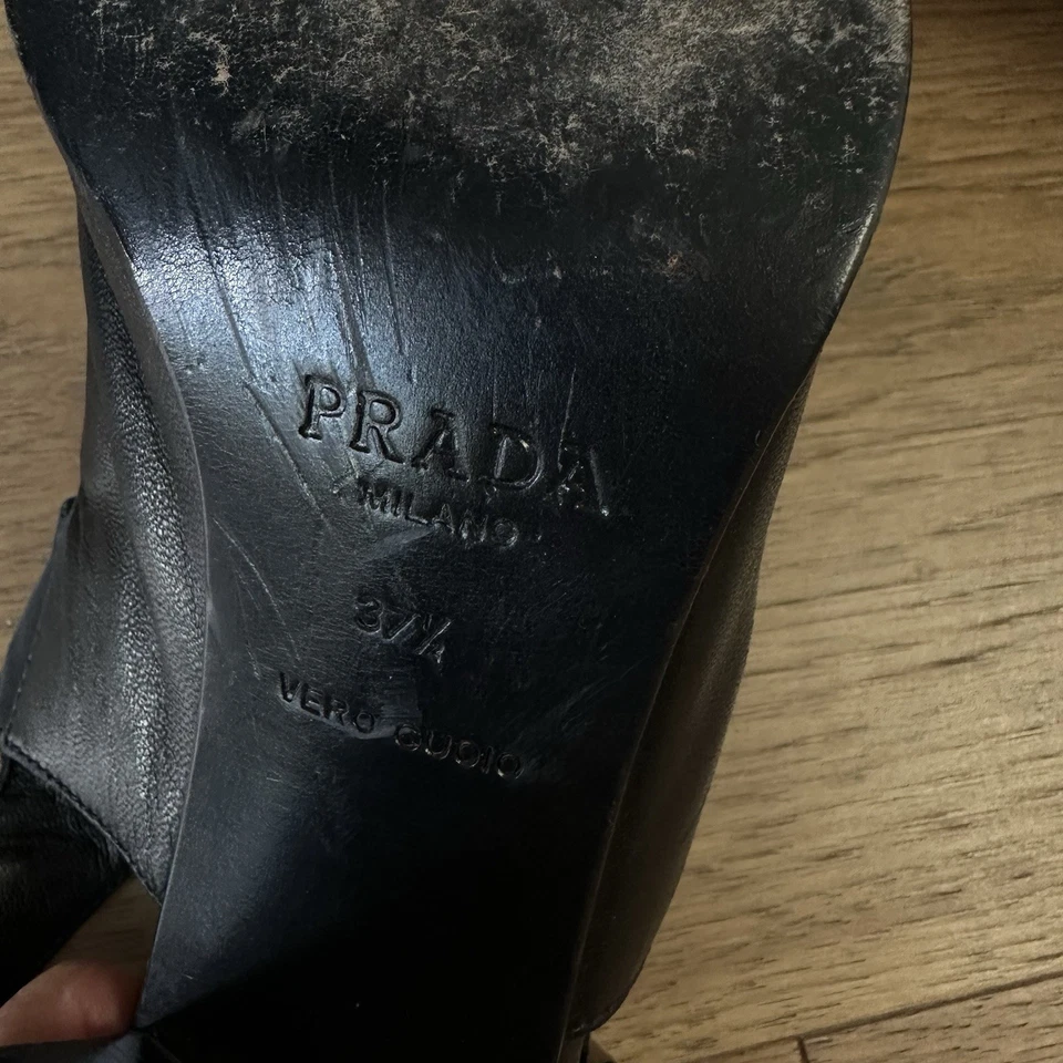 AUTÉNTICAS SANDALIAS PRADA NYLON y CUERO -Negras - Talla 7.5 Foto 4 de 4