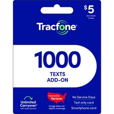 Tracfone 5 Text Add-On Card: 1000 Texts for Basic or Smartphone Plans