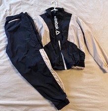 Reebok Windbreaker Tracksuit Nylon Beige and Black Size L Womens Active Jogger