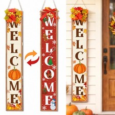 Fall Porch Sign 47" Wooden Christmas Welcome Sign for Front Door