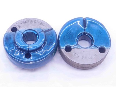 7/8 9 UNC 2A THREAD RING GAGES .875 .8750 GO NO GO P.D.'S = .8009 & .7946 CHECK