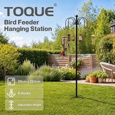 TOQUE Bird Feeding Station Outdoor Garden Shepherd Hook Adjustable Stand Black