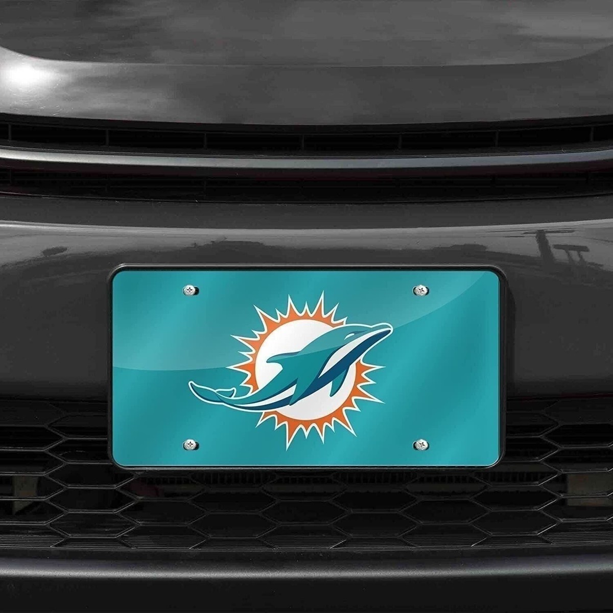 Miami Dolphins Premium Laser Cut Tag License Plate, Aqua Mirrored