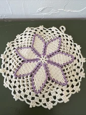 Handmade Doilie Trivet Lilac And Cream Beautiful!