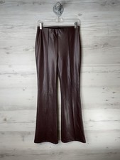 A New Day Pants Womens Small Brown Faux Leather Flare Pull On Stretch Flared Leg