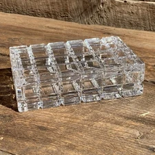 Crystal Glass Trinket Box Dish Block Pattern 6” Long Rectangle As-Is