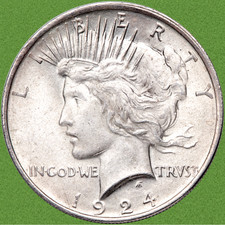 1924 Peace Silver Dollar - No Mint Mark - Good Date -Fine Details