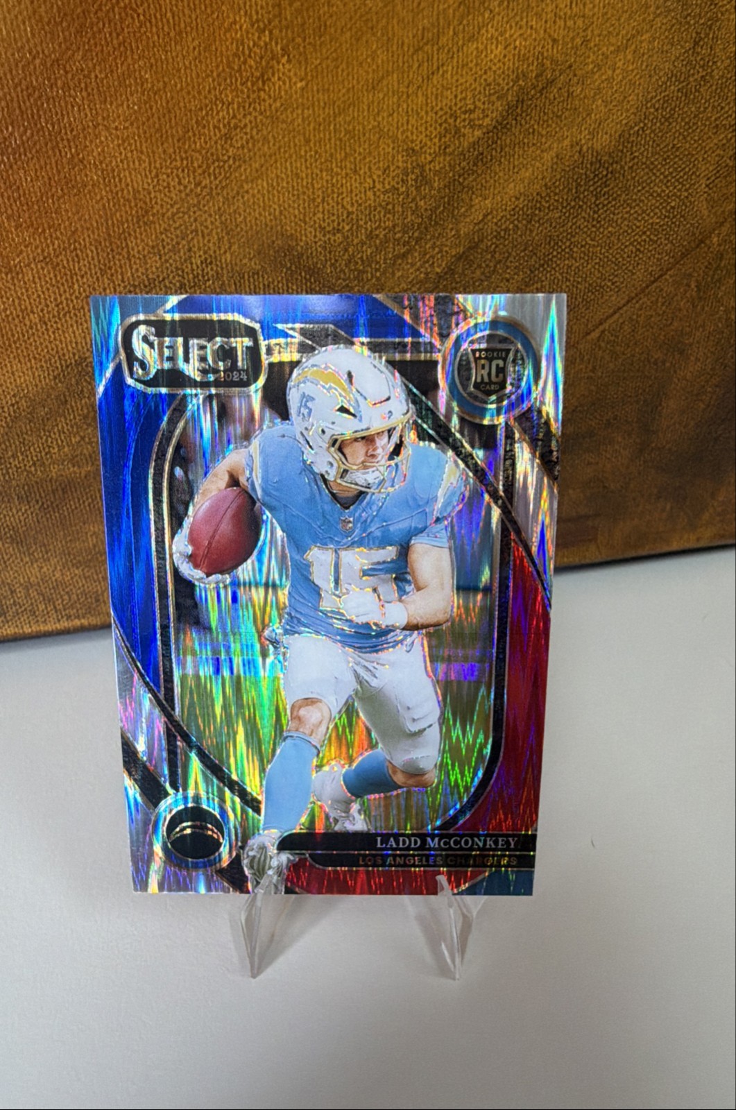 2024 Panini Select - Club Level Ladd McConkey #268 Red & Blue Shock Prizm (RC)