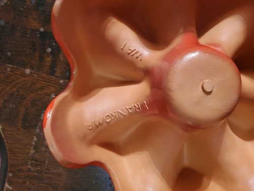Vintage MCM Frankoma Flame Red Orange Bean/Fondu Pot, Lid, Votive Warmer 1960s - Picture 11 of 12