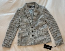 NWT Karl Lagerfeld Paris Boucle Tweed Blazer Fringe Trim Jacket Women s 10